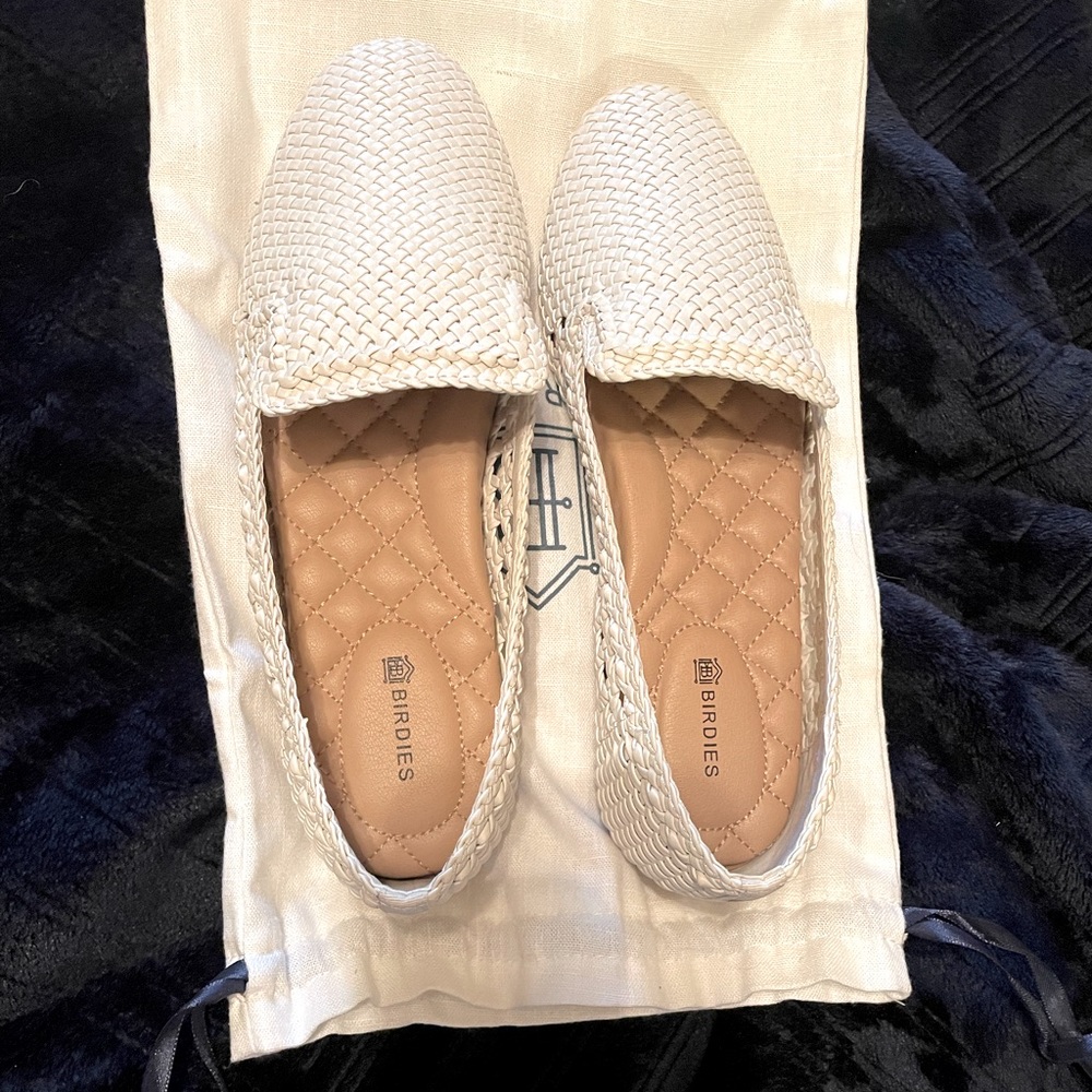Birdies sz 7, white woven starling flats/loafers
